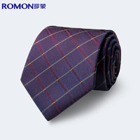 ROMON 羅蒙 領帶男商務正裝領帶格紋紫色8CM手打上班休閑領結結婚禮盒裝