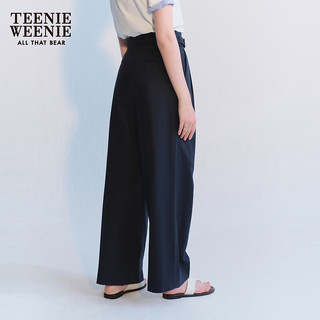 Teenie Weenie【亚麻混纺】小熊2024年夏季高腰休闲直筒裤长裤 藏青色 165/M