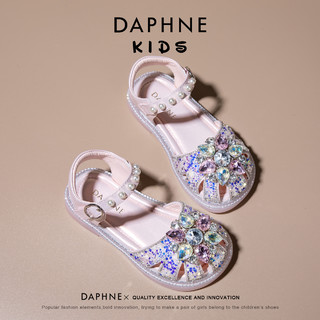 DAPHNE 达芙妮 女童凉鞋2024夏季新款爱莎公主水晶儿童鞋夏款女孩包头鞋子