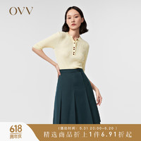 OVV【爱情而已同款】春夏女装丝棉混纺经典圆领中袖针织衫