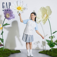 Gap女童2024春季纯棉logo撞色插肩袖短袖T恤儿童装上衣510070 蓝白色 120cm 亚洲尺码