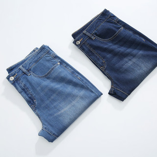 真维斯7.5安弹性十字纹牛仔布（竹纤维）长裤 深蓝色2530 30A