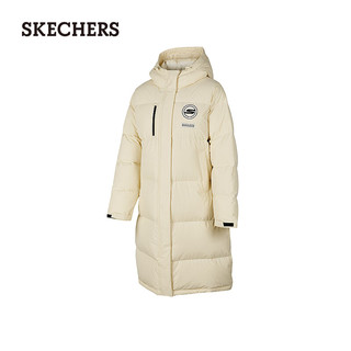 斯凯奇（Skechers）秋冬季长款羽绒服男女保暖抗菌舒适时尚外套P423W124 珍珠白/02EP XL