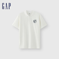 Gap 盖璞 男女装海滩logo纽扣polo领短袖T恤宽松上衣 465588 白色 XXXL