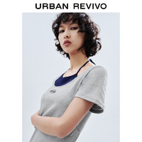 URBAN REVIVO 女士学院撞色系带连衣裙 UWV740050 花灰 XL