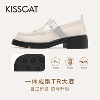 88VIP：KISSCAT 接吻猫 鞋子秋季新款JK小众设计小皮鞋舒适粗跟闪电玛丽珍乐福鞋女