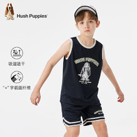 暇步士（Hush Puppies）童装男童2024夏季吸湿透气运动速干网眼舒适运动套装 藏蓝 160cm