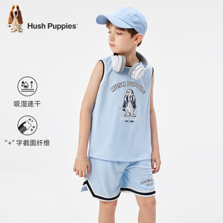 暇步士（Hush Puppies）童装男童2024夏季吸湿透气运动速干网眼舒适运动套装 冰晶蓝 160cm