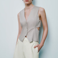 URBAN REVIVO 女士时尚气质不规则设计感镂空马甲 UWG140054 浅灰 M