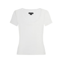 URBAN REVIVO 女士时尚百搭简约花边修身短袖T恤UWJ440062 本白 S