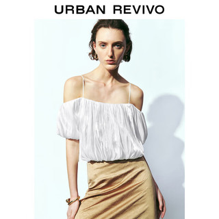 URBAN REVIVO 女装魅力褶皱蓬蓬一字领露肩吊带衫 UWG240123