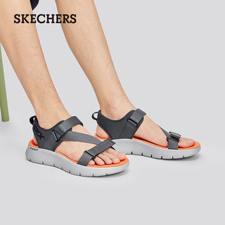 斯凯奇（Skechers）2024年夏季男鞋轻质凉鞋缓震外穿魔术贴沙滩鞋229208 炭灰色/橘色/CCOR 45.5