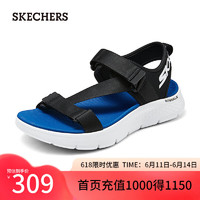 斯凯奇（Skechers）2024年夏季男鞋轻质凉鞋缓震外穿魔术贴沙滩鞋229208 黑色/蓝色/BKBL 44.5
