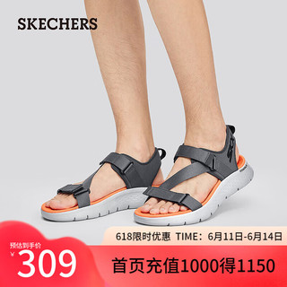 斯凯奇（Skechers）2024年夏季男鞋轻质凉鞋缓震外穿魔术贴沙滩鞋229208 炭灰色/橘色/CCOR 43.5