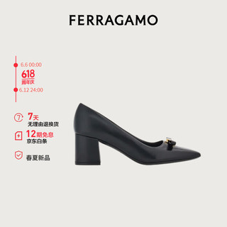 菲拉格慕（Ferragamo）女士黑色纤细蝴蝶结高跟鞋 0769629_1D _ 65/37 