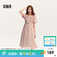 森马（Semir）连衣裙女方领泡泡袖修身气质2024夏俏皮民族风中长裙优雅 粉红60002 2XL 175/96A