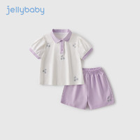 JELLYBABY【2024夏季】女童运动套装夏大童两件套宝宝翻领短袖儿童夏装 紫色 150CM