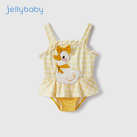 JELLYBABY女童连体泳衣夏装婴幼童沙滩服游泳衣儿童小黄鸭衣服宝宝洋气泳装 黄色 110CM
