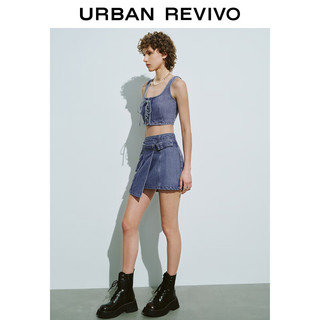 URBAN REVIVO 女装复古氛围工装休闲短款牛仔半裙 UWL840138 紫色 M