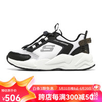 斯凯奇（Skechers）童鞋男童磁石扣板鞋个性夏季儿童休闲鞋网面大童运动鞋 /白色/黑色/WBK 36码