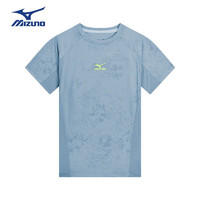 美津浓（MIZUNO）/Mizuno儿童夏季ins风短袖上衣透气舒适休闲运动t恤 灰蓝色 130CM(50-65斤)