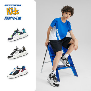 斯凯奇（Skechers）童鞋男童磁石扣板鞋个性夏季儿童休闲鞋网面大童运动鞋 /白色/黑色/WBK 34码