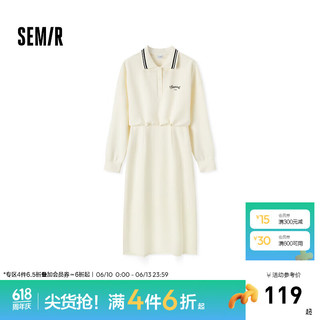 森马（Semir）连衣裙女宽松收腰藏肉显瘦秋季印花时尚撞色polo领短裙休闲风 奶白10501 175/96A/XXL