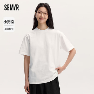 森马（Semir）短袖T恤女中长款宽松基础款纯色2024纯棉夏装 本白10102 165/88A/L