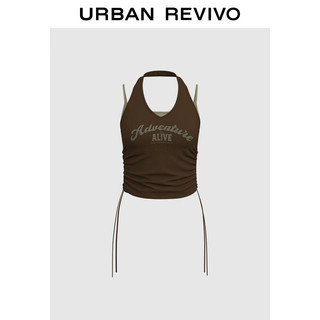 UR2024秋季女装美式复古街头风假两件印花T恤UWL440213# 黄棕 XS