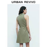 URBAN REVIVO 女士潮流休闲字母双拉链收褶连衣裙 UWV740059 灰绿 L