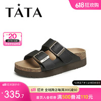 他她（TATA）复古厚底勃肯拖鞋女外穿沙滩凉拖鞋2024夏季GGW01BT4 黑色（双扣款） 35