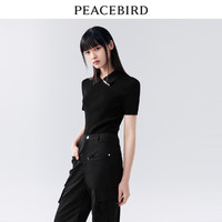 PEACEBIRD 太平鸟 黑色新中式针织衫女斜襟翻领短款时尚修身上衣