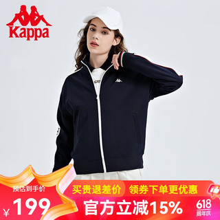 卡帕（Kappa）针织外套女秋运动卫衣休闲开衫夹克 暗夜蓝黑-906 XL