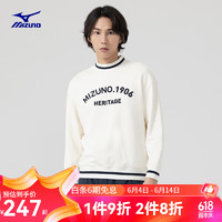 美津浓（MIZUNO）男女23春秋宽松针织套头衫HERITAGE棒球文化潮流卫衣 16/椰奶白 XL