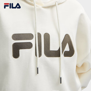 FILA 斐乐男女套头卫衣2024春美式复古宽松休闲运动连帽上衣 奶盐白-IV 170/92A/M