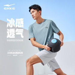 erke鸿星尔克冰立方丨鸿星尔克短袖男2024夏季新款男士冰感运动服上衣