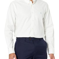 移动专享：Brooks Brothers 男士 免烫 弹力牛津 运动衬衫 长袖 纯色,白色,大