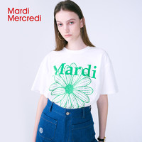 Mardi Mercredi MardiMercredi小雏菊字母印花短袖t恤显瘦宽松百搭上衣男女同款