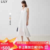 丽丽 LILY2024夏宽松垂顺褶皱裙POLO领优雅气质款无袖时髦连衣裙子 601白色 L