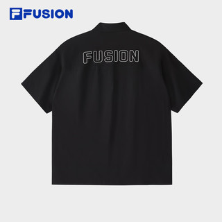 FILA FUSION斐乐潮牌男子梭织上衣2024秋季时尚宽松刺绣衬衫 正黑色-BK 165/88A/S