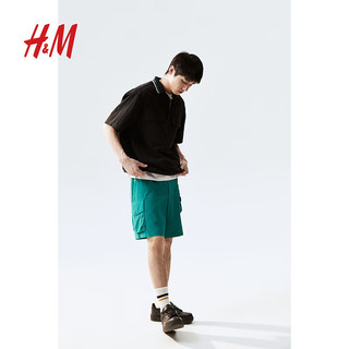 H&M2024夏季男士宽松版型尼龙短裤1237508 绿松石色 165/72 XS