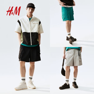 H&M2024夏季男士宽松版型尼龙短裤1237508 绿松石色 165/72 XS