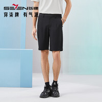 柒牌男装休闲短裤男2024夏季时尚潮流中青年条纹印花直筒男裤2930 黑色 33