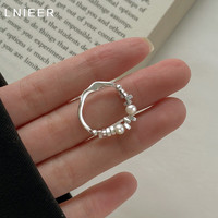 Lnieer S925银碎银子珍珠戒指女轻奢小众设计感指环食指高级感素圈戒子 碎银几两珍珠戒指（大小可调节）