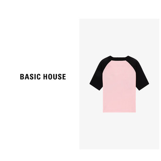 Basic House/百家好夏季时尚休闲宽松圆领印花针织衫-B0624B5Z042 粉 S90-110斤