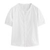 INMAN 茵曼 棉短袖白衬衫夏季木耳边复古提花法式气质V领衬衣上衣