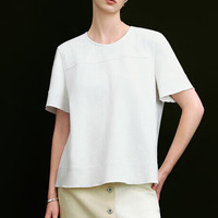URBAN REVIVO 女士时髦都市高街双拉链短袖T恤衫 UWU440103 本白
