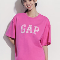 Gap 女士纯棉亲肤果冻印花logo短袖T恤宽松上衣 465273 粉红色