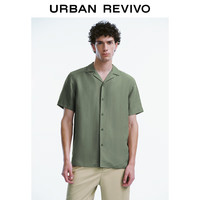 URBAN REVIVO 男装轻商务时尚古巴领短袖开襟衬衫 UMU240031 灰绿 XS