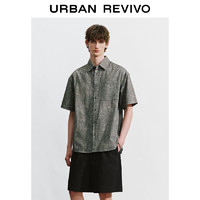 URBAN REVIVO 男装时尚休闲满版印花短袖开襟衬衫 UML240038 灰绿 M